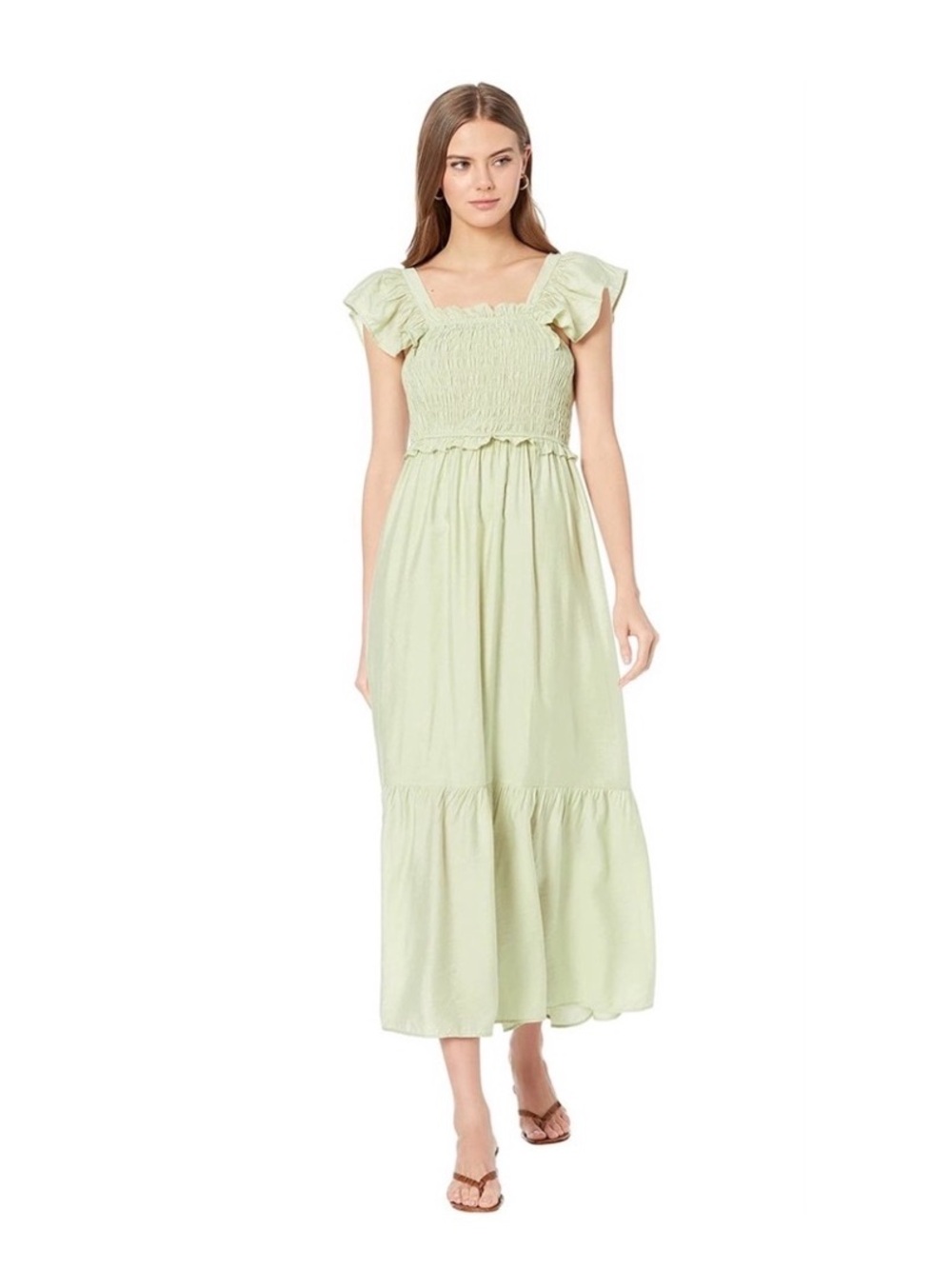 Moon River Light Green Tiered Ruffle Smocked Maxi Dress size Large